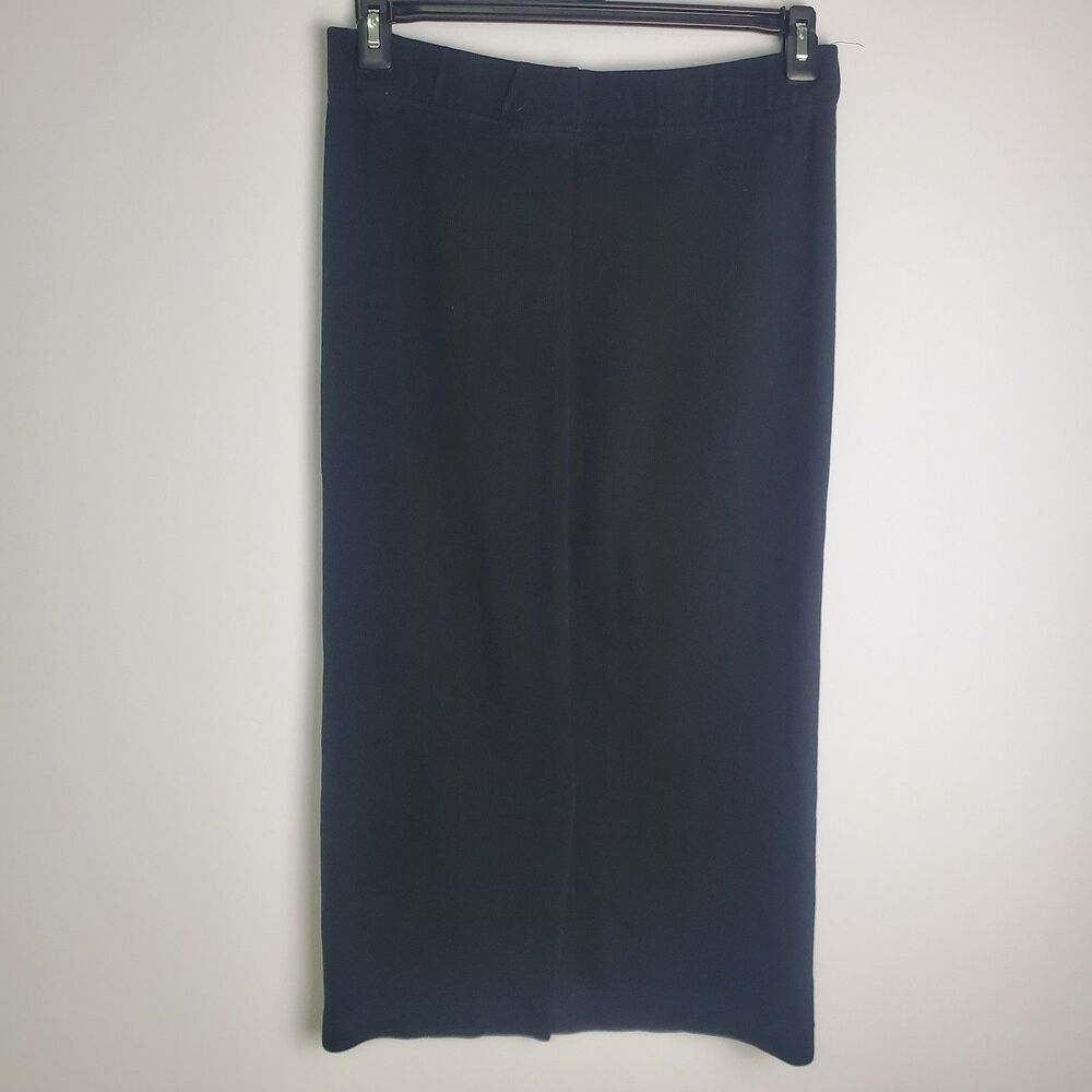 Vintage Express Black Ribbed Knit Midi Skirt Size Medium
